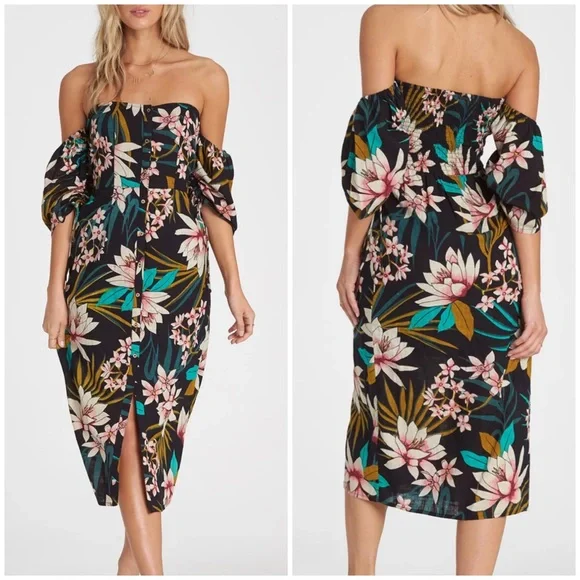 Billabong Dresses Billabong Floral Midi Dress Tropical Off